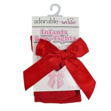 T120-R: Red Jacquard Tights w/Bow (NB-24 Months)